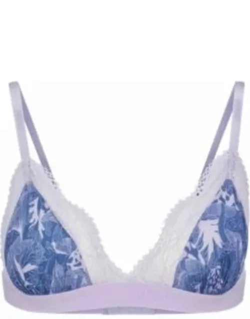 Triangle bra with all-over print and lace trims- Light Purple Women's Underwear, Pajamas, and Sock