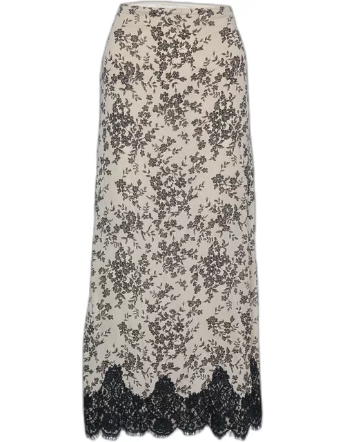 Moschino Cheap and Chic Beige Floral Printed Crinkled Crepe Midi Skirt