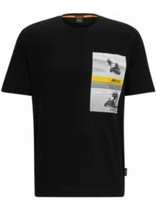 Relaxed-fit cotton T-shirt with motorbike-racing print- Black Men's T-Shirt