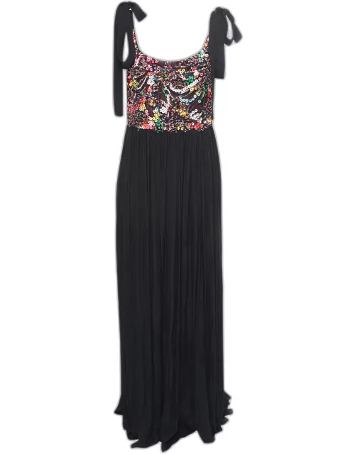 Elie Saab Black Silk Embellished Sleeveless Maxi Dress