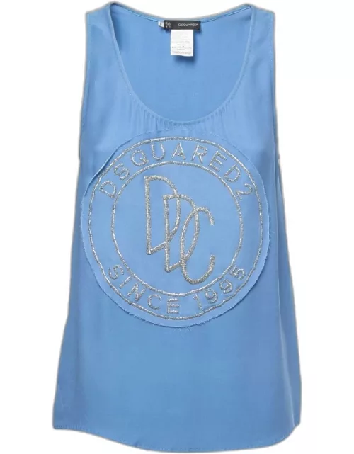 Dsquared2 Blue Logo Embellished Crepe Tank Top