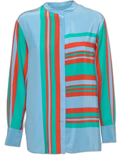 Diane Von Furstenberg Blue Striped Silk Round Neck Shirt