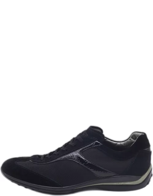 Tods Black Suede Patent Leather and Mesh Low Top Sneaker