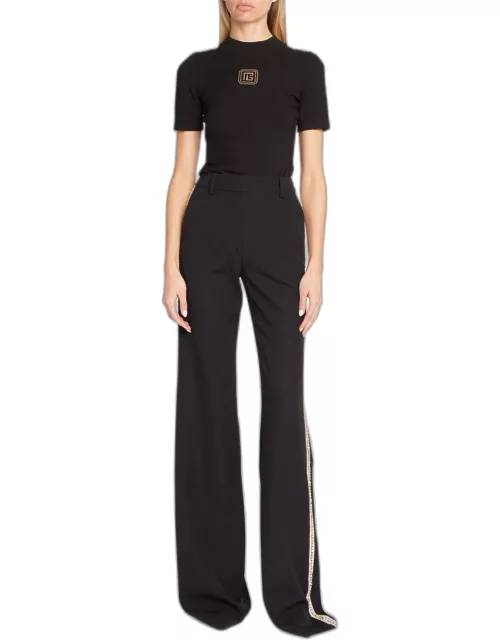 Side-Embroidered Flare Wool Pant