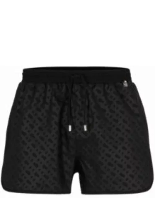 Monogram-print swim shorts in quick-drying fabric- Black Men's Swim Short