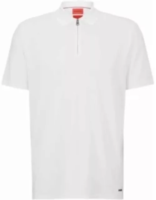 Cotton-blend polo shirt with zip placket- White Men's Polo Shirt