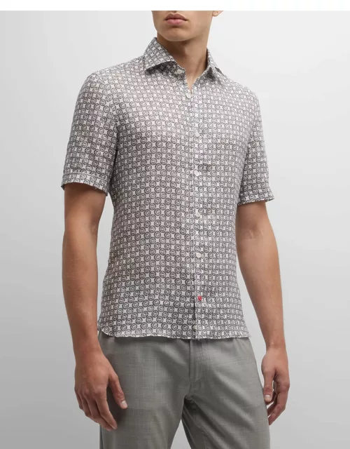Men's Printed Linen Short-Sleeve Shirt