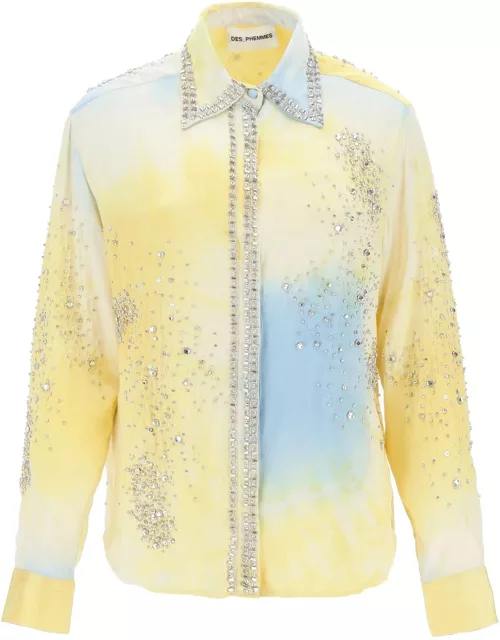 Des Phemmes Silk Satin Shirt With Tie-dye Effect And Applique