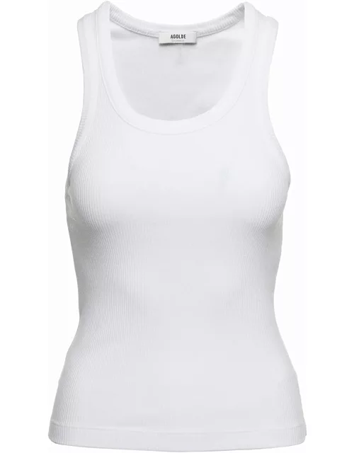 AGOLDE White Ribbed Tank Top With U Neckline In Cotton Blend Woman