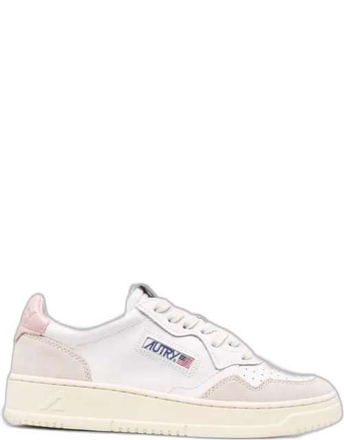 Medalist low white trainers with powder pink heel and suede insert