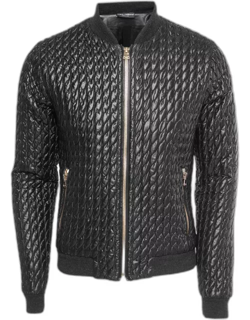 Dolce & Gabbana Black Quilted Nylon Zip Front Bomber Jacket