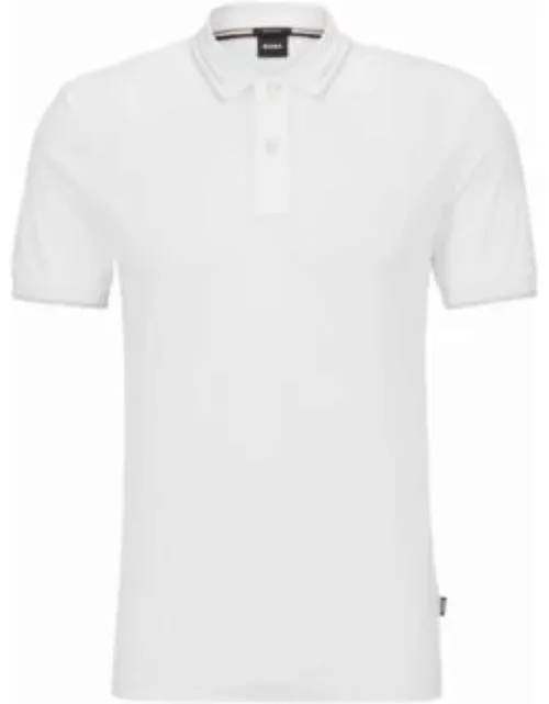Interlock-cotton slim-fit polo shirt with jacquard stripes- White Men's Polo Shirt