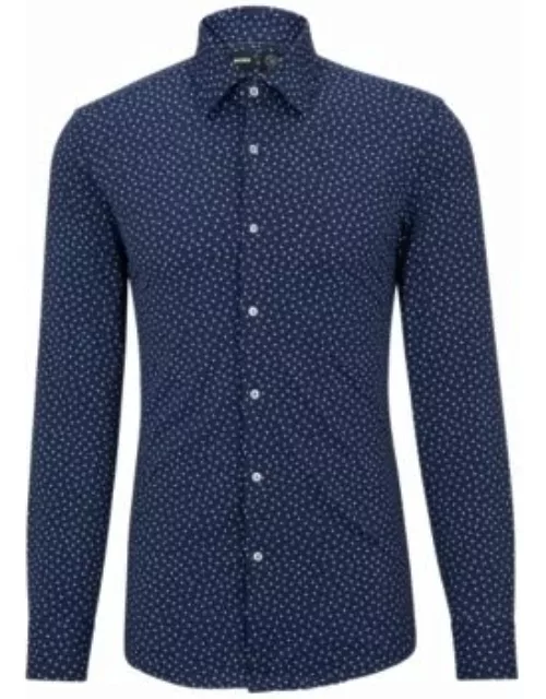 Slim-fit shirt in patterned performance-stretch fabric- Dark Blue Men's Shirt