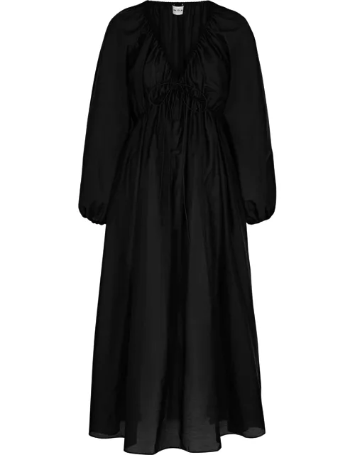 Matteau Gathered Cotton-blend Midi Dress - Black