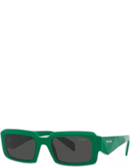 Men's Geometric Logo Acetate & Plastic Rectangle Sunglasse