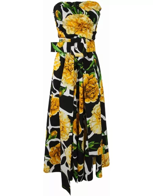 Samantha Sung Carole Tube Neck Straple Sleeves Midi Dress With Carnation Giraffe Printing
