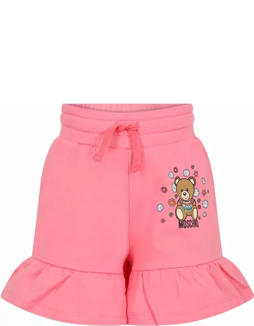 Moschino Pink Shorts For Gilr With Teddy Bera And Flower