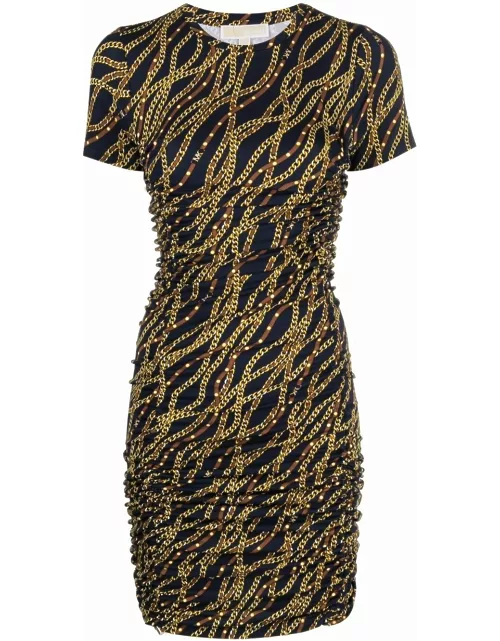 MICHAEL Michael Kors Mini Multicolor Dress With All-over Chain Print In Stretch Viscose Blend Woman