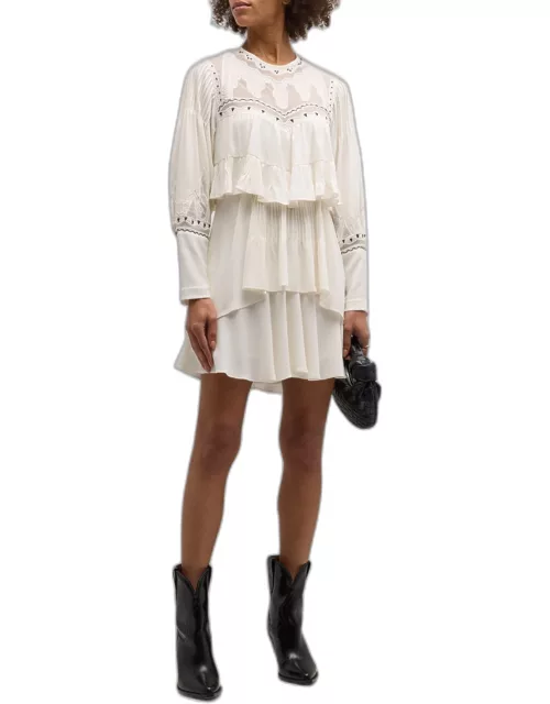 Micha Tiered Embroidered Long Sleeve Mini Dres