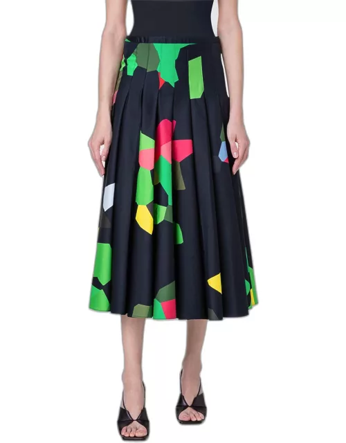 XL Kaleidoscope Print Pleated A-Line Midi Skirt
