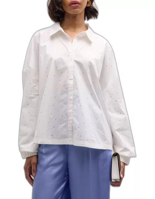 Daboon Rhinestone-Embellished Button-Front Poplin Shirt