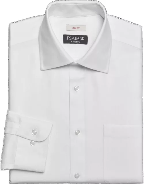 JoS. A. Bank Men's Reserve Collection Slim Fit Spread Collar Herringbone Dress Shirt, White, 15 1/2