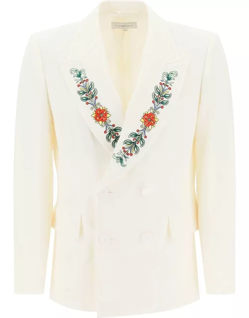 CASABLANCA DOUBLE-BREASTED JACKET WITH EMBROIDERED LAPE