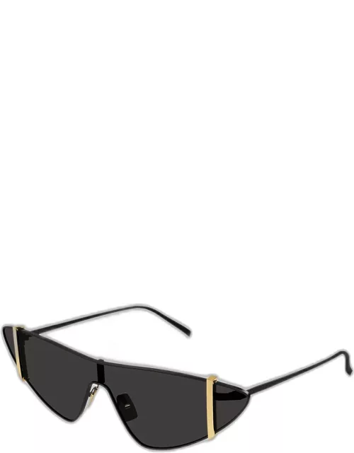 Sleek Metal Cat-Eye Shield Sunglasses With Golden Accent