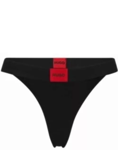 Stretch-cotton thong briefs with red logo label- Black Women's Underwear, Pajamas, and Sock
