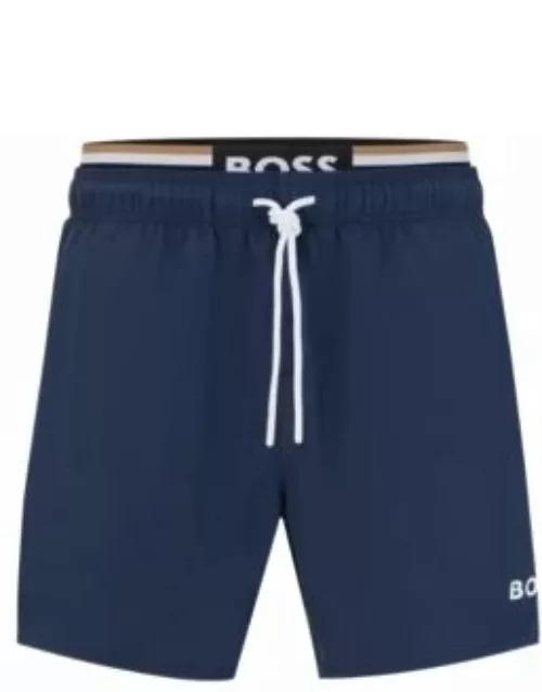 Quick-dry swim shorts in recycled fabric with branding- Dark Blue Men's Swim Short