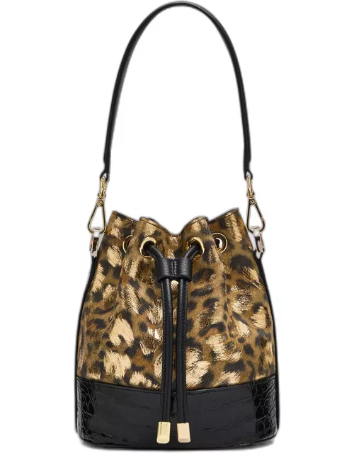 Alessia Leopard Suede & Crocodile Bucket Bag