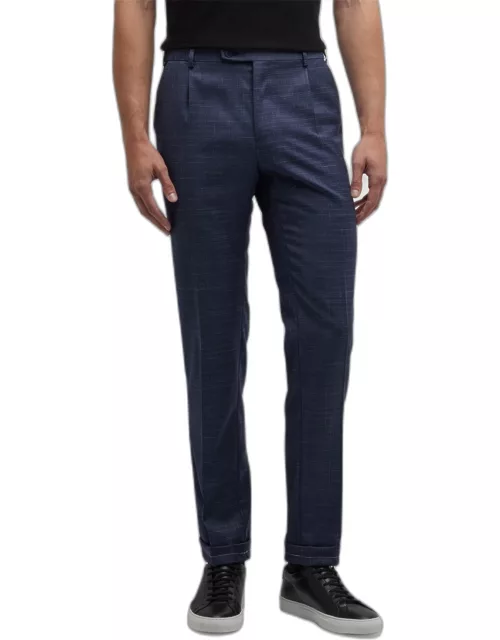 Men's Textured Wool-Blend Pleated Pant
