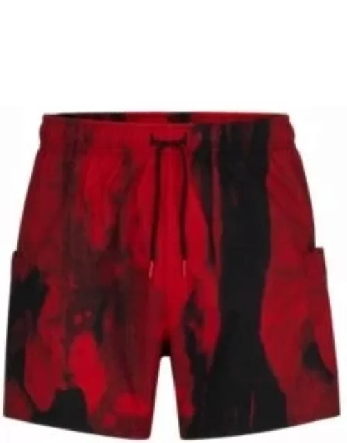 Quick-drying swim shorts with graphic print- Light Red Men's Swim Short