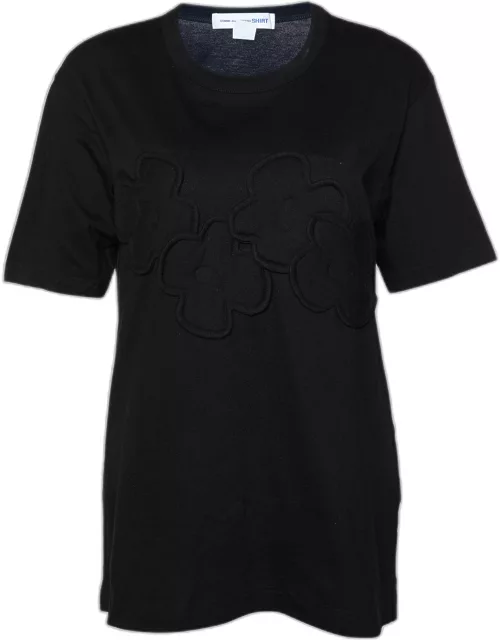 Comme des Garcons Black Floral Applique Cotton Knit T-Shirt