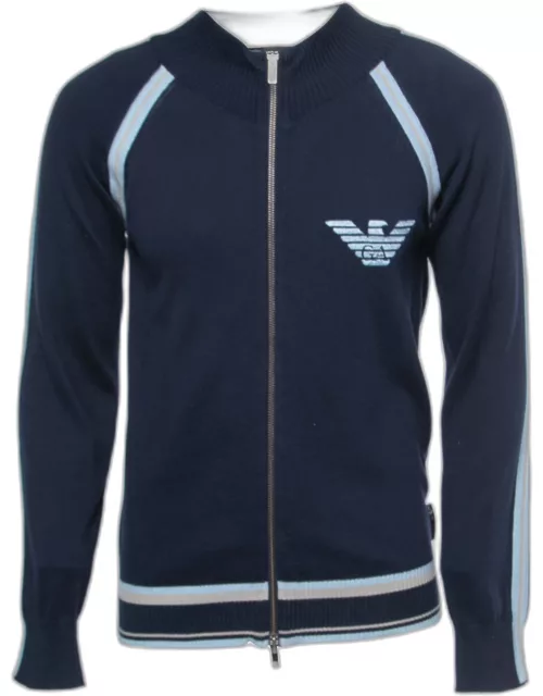 Emporio Armani Navy Blue Knit Zip Front Jacket