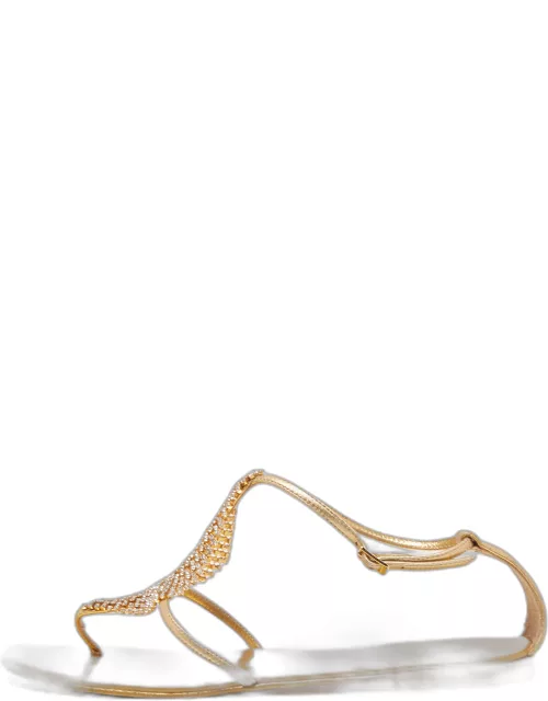 Giuseppe Zanotti Gold Leather Josie Thong Flat Sandal