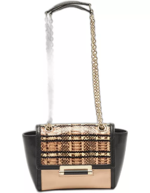 Diane Von Furstenberg Black/Peach Leather and Watersnake Highline Shoulder Bag