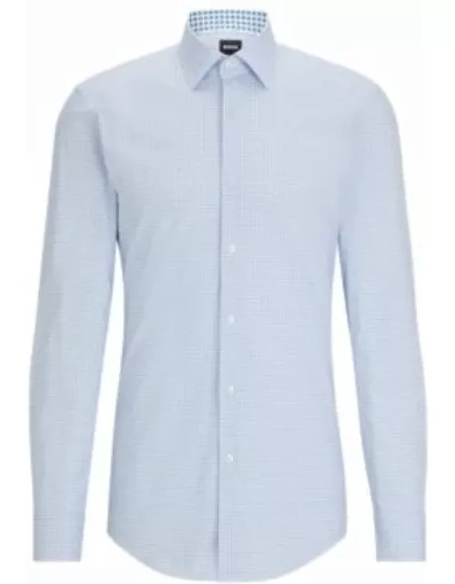 Slim-fit shirt in checked stretch cotton- Light Blue Men's Shirt