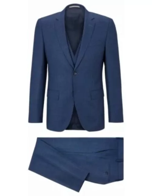 Three-piece slim-fit suit in a wool blend- Blue Men's Business Suit