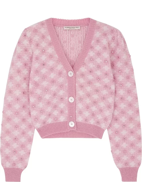 Alessandra Rich Vichy Embellished Mohair-blend Cardigan - Pink