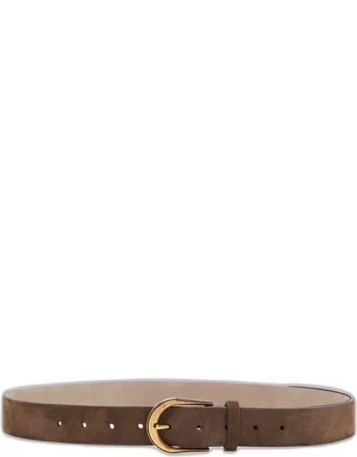 Suede Leather Belt with Round Belt Buckle