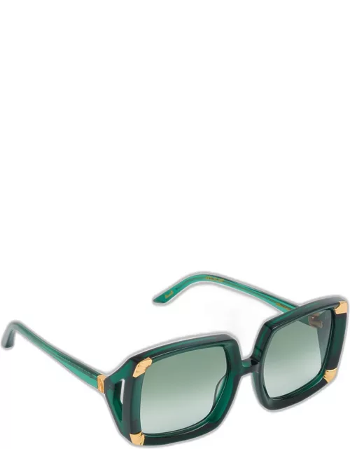 Strawberry Moon Green Square Acetate & Gold-Plated Steel Sunglasse