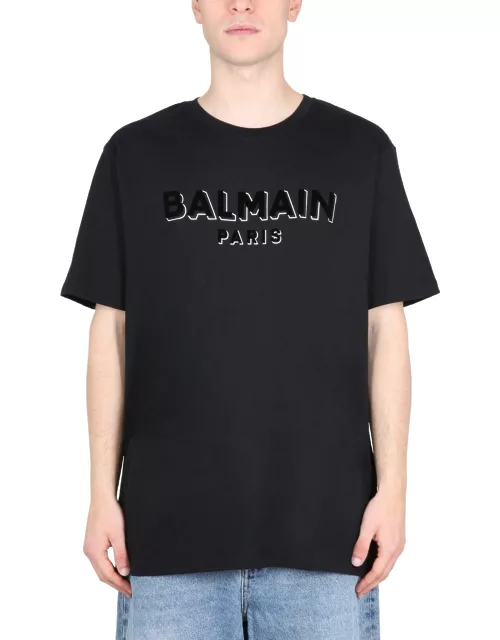 balmain flocked and metallic logo t-shirt