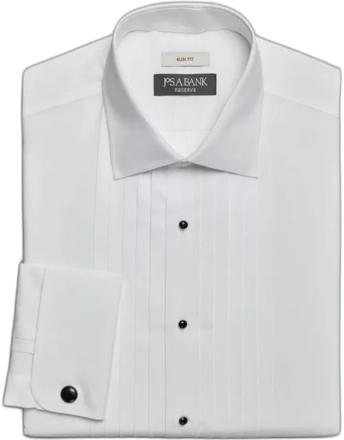 JoS. A. Bank Men's Reserve Collection Slim Fit Spread Collar French Cuff Five-Pleat Formal Dress Shirt, White