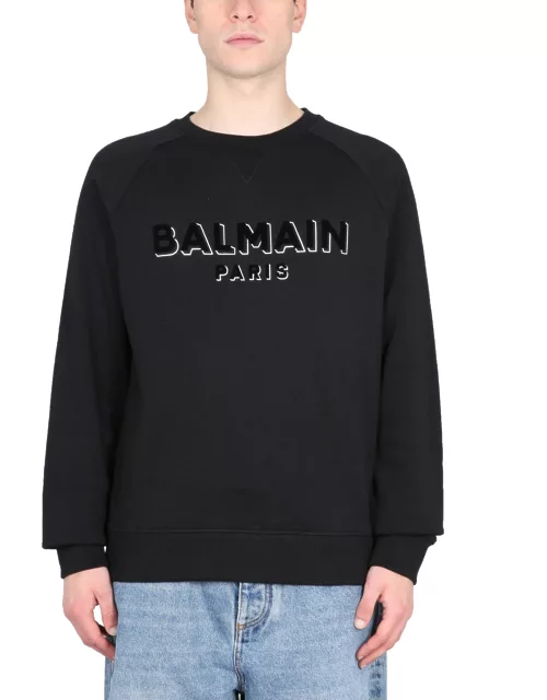 balmain flocked and metallic logo sweatshirt