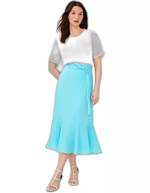 Ann Taylor Petite Tie Waist Flounce Midi Skirt