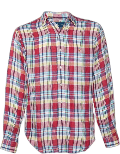 Ralph Lauren Red Checkered Linen Classic Fit Shirt