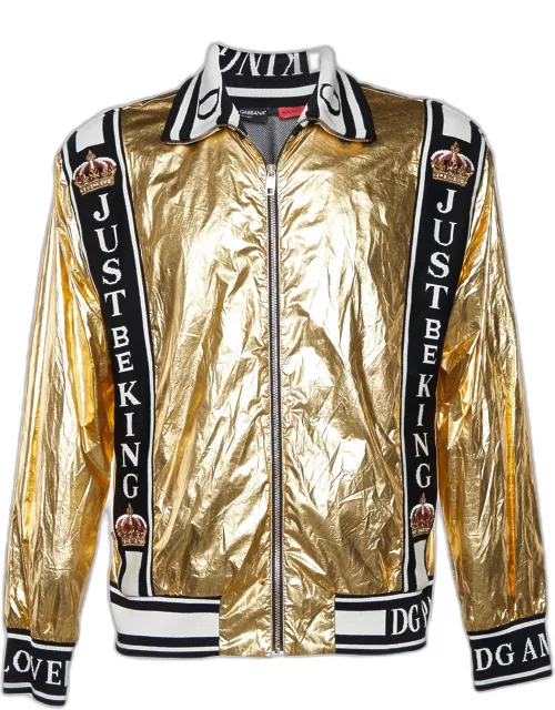 Dolce & Gabbana Gold Metallic 'Just Be King' Foil Bomber Jacket