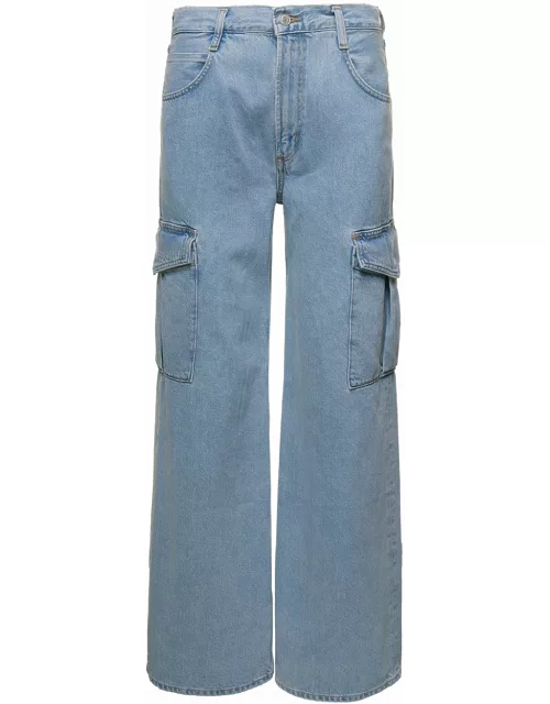 AGOLDE mika Light Blue Cargo Jeans With Wide Leg In Stretch Cotton Denim Woman