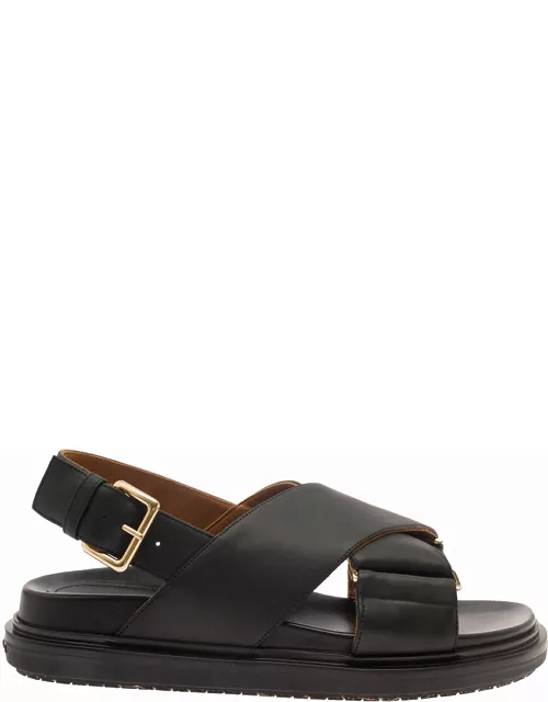 Marni Black Criss-cross Sandals In Smooth Leather Woman
